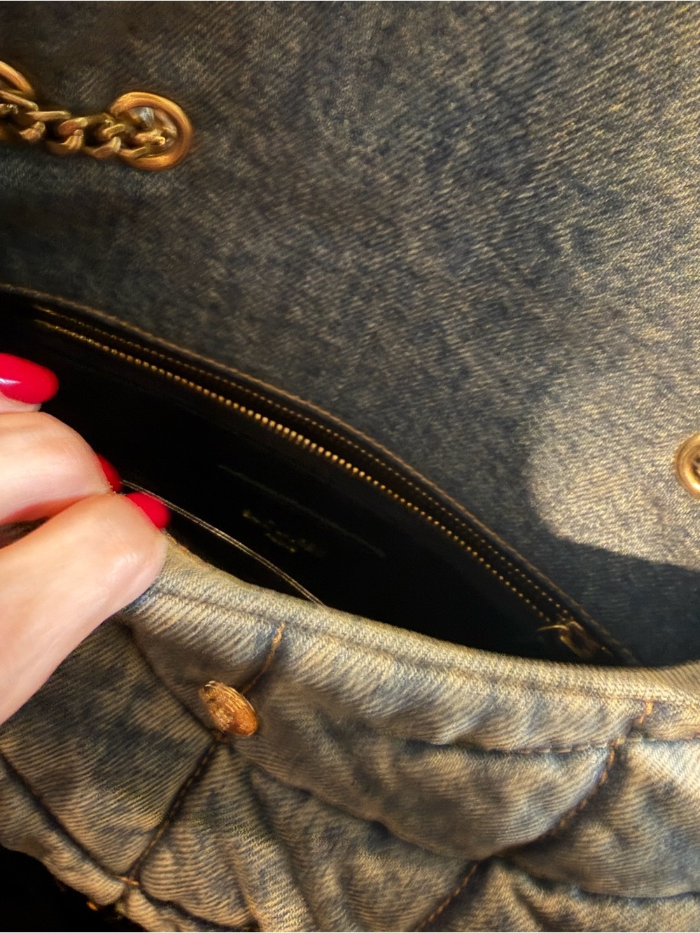 Saint Laurent Quilted Denim Shoulder Bag with Gold Hardware - Picture 3 of 5